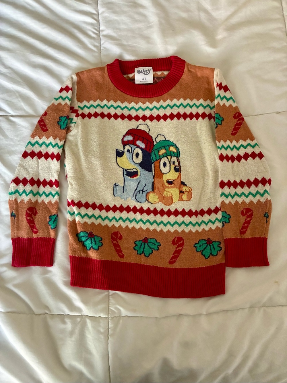 Bluey Kids' Red & Cream Holiday Sweater